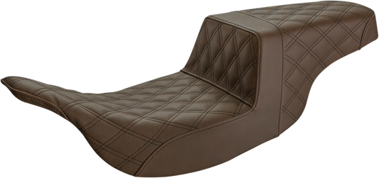 SADDLEMEN Step-Up Seat - Full Lattice Stitch - Brown - Touring '97-'07