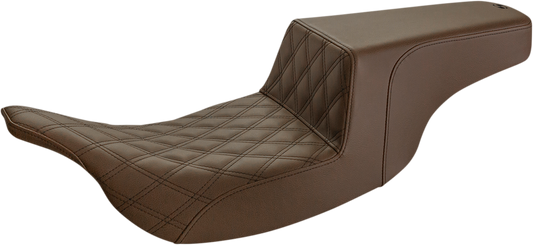 SADDLEMEN Step-Up Seat - Front Lattice Stitch - Brown - Touring '97-'07