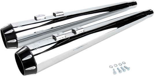 BASSANI XHAUST Megaphone Mufflers - Chr/Blk - Fluted - Performance Baffle - '95-'16 TOURING MODELS