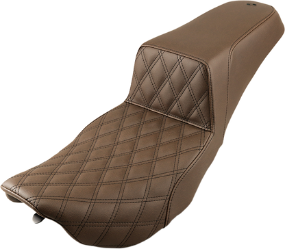 SADDLEMEN Step-Up Seat - Front Lattice Stitch - Brown - Touring '97-'07