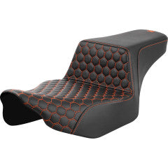 SADDLEMEN Step-Up Seat - Extended Reach - Front Honeycomb - Orange Stitch - Touring '23.5-'25