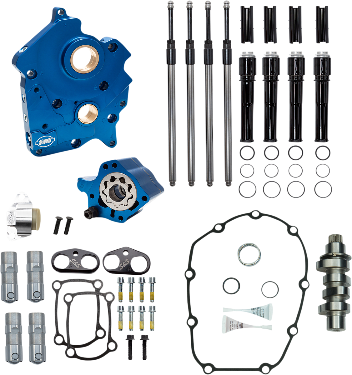 S&S CYCLE Cam Chest Kit with Plate - Chain Drive - Water Cooled - 475 Cam - Black Pushrods - M8