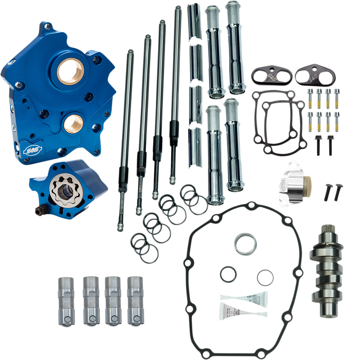 S&S CYCLE Cam Chest Kit with Plate - Chain Drive - Oil Cooled - 475 Cam - Chrome Pushrods - M8