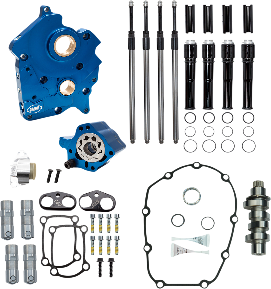 S&S CYCLE Cam Chest Kit with Plate - Chain Drive - Oil Cooled - 475 Cam - Black Pushrods - M8