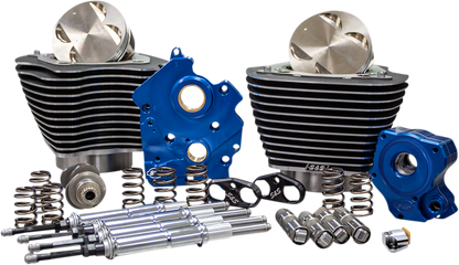 S&S CYCLE 128" Power Package Engine Performance Kit - Chain Drive - Wrinkle Black with Highlighted Fins