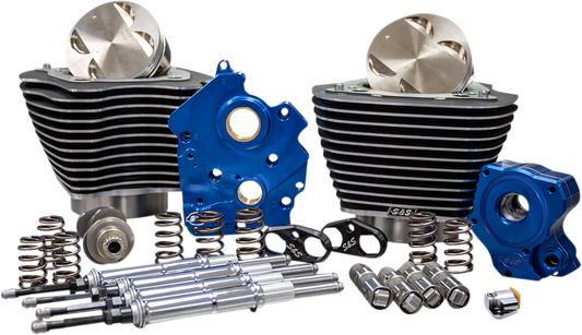 S&S CYCLE 128" Power Package Engine Performance Kit - Chain Drive - Wrinkle Black with Highlighted Fins