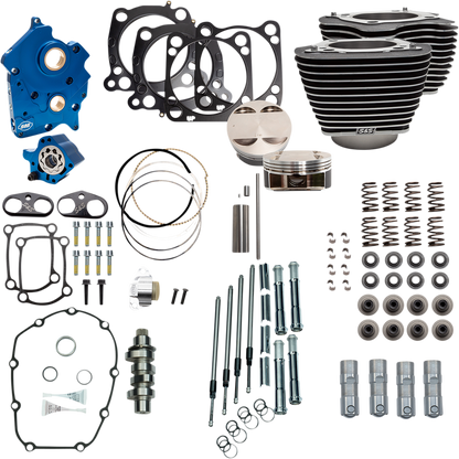 S&S CYCLE 128" Power Package Engine Performance Kit - Chain Drive - Wrinkle Black with Highlighted Fins