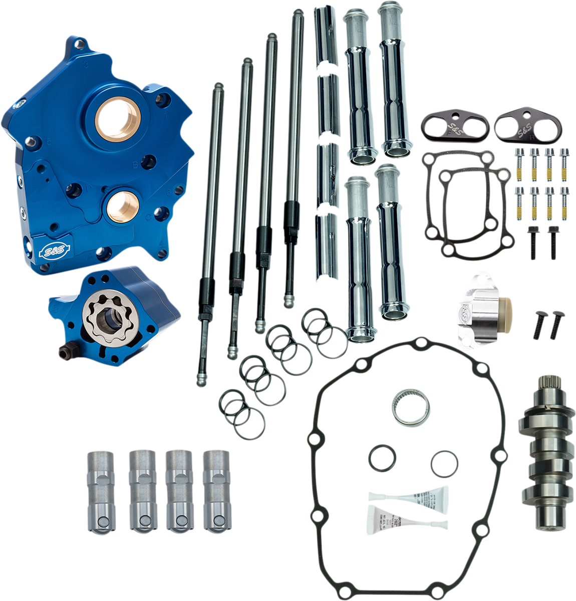 S&S CYCLE Cam Chest Kit with Plate - Chain Drive - Oil Cooled - 465 Cam - Chrome Pushrods - M8