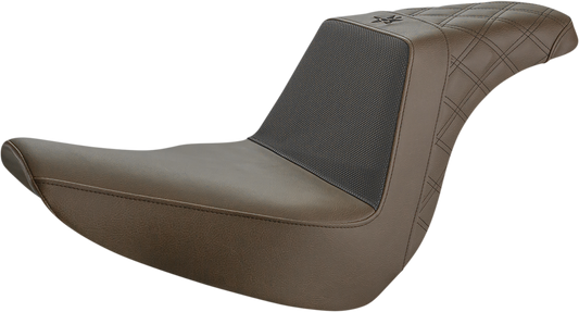 SADDLEMEN Unknown Industries Seat - Front Carbon Fiber/Black Gripper Lumbar/Rear Lattice - Brown - Softail '18-'23