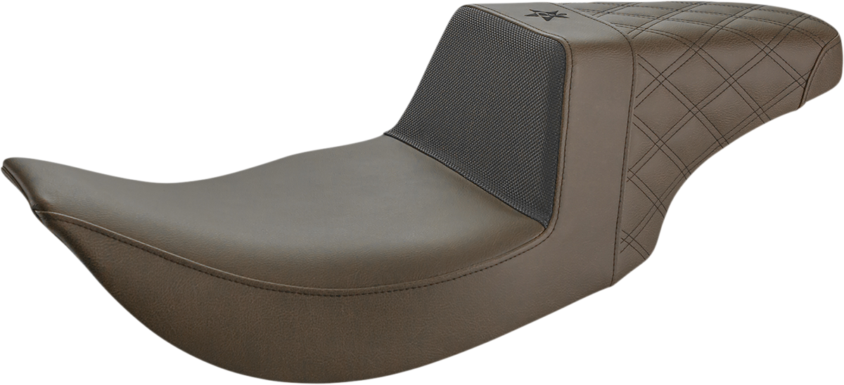 SADDLEMEN Unknown Industries Seat - Front Carbon Fiber/Black Gripper Lumbar/Rear Lattice Stitch - Brown - Touring '97-'07