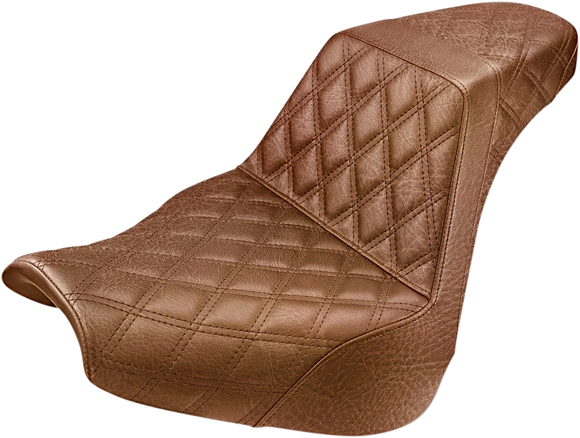 SADDLEMEN Step-Up Seat - Full Lattice Stitch - Brown - Softail '18-'20