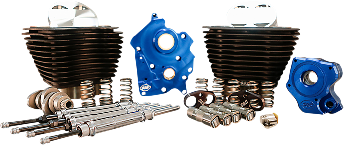 S&S CYCLE 128" Power Package Engine Performance Kit - Chain Drive - Wrinkle Black with Non-Highlighted Fins