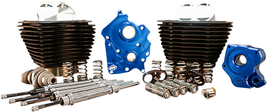 S&S CYCLE 128" Power Package Engine Performance Kit - Chain Drive - Wrinkle Black with Non-Highlighted Fins