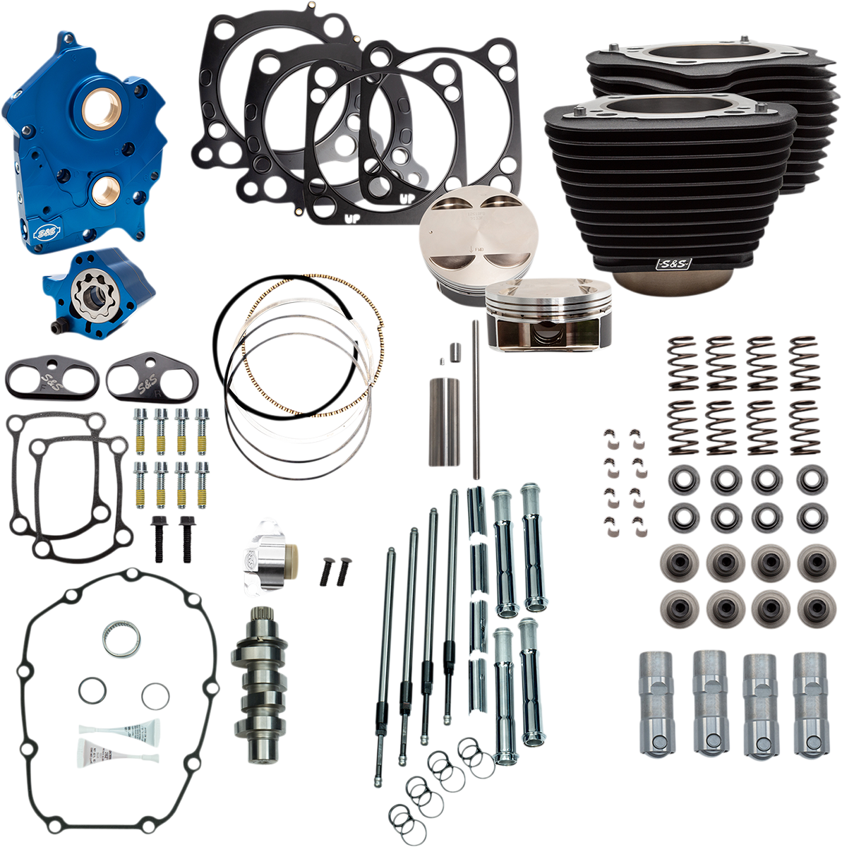 S&S CYCLE 128" Power Package Engine Performance Kit - Chain Drive - Wrinkle Black with Non-Highlighted Fins