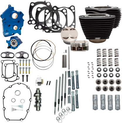 S&S CYCLE 128" Power Package Engine Performance Kit - Chain Drive - Wrinkle Black with Non-Highlighted Fins