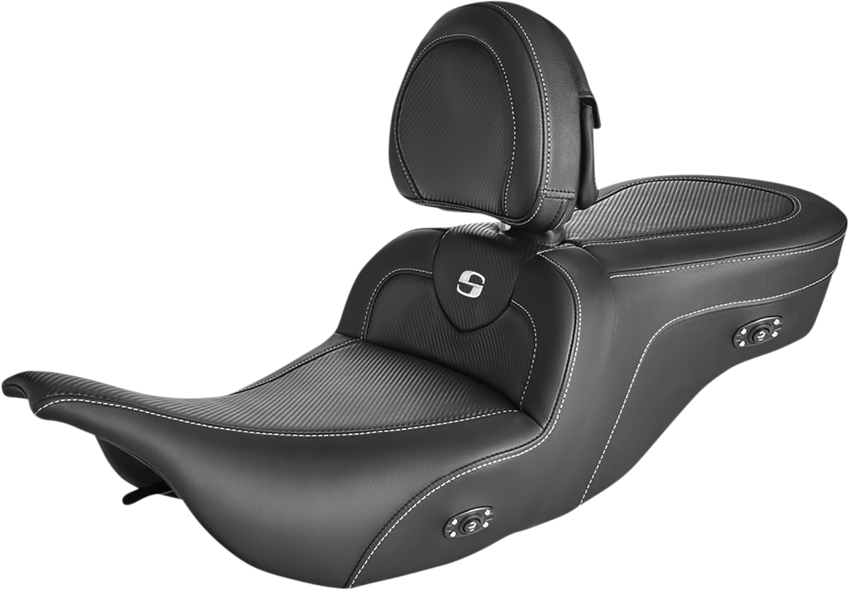 SADDLEMEN Roadsofa™ Carbon Fiber Seat - With Driver Backrest - Heated - Black - Touring '97-'07