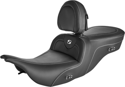 SADDLEMEN Roadsofa™ Carbon Fiber Seat - With Driver Backrest - Heated - Black - Touring '97-'07