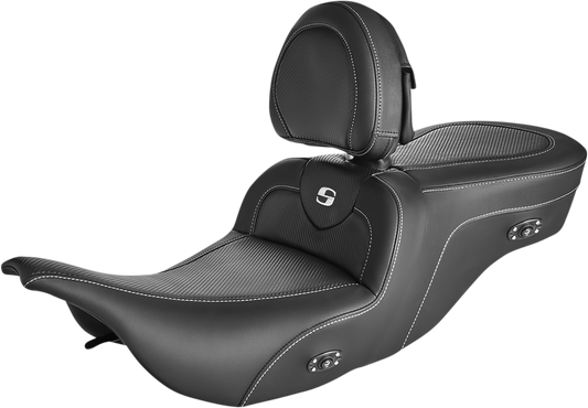 SADDLEMEN Roadsofa™ Carbon Fiber Seat - With Driver Backrest - Heated - Black - Touring '97-'07