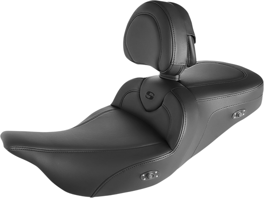 SADDLEMEN Roadsofa™ Seat - Heated - w/ Backrest - Black Stitching - Touring '08-'24