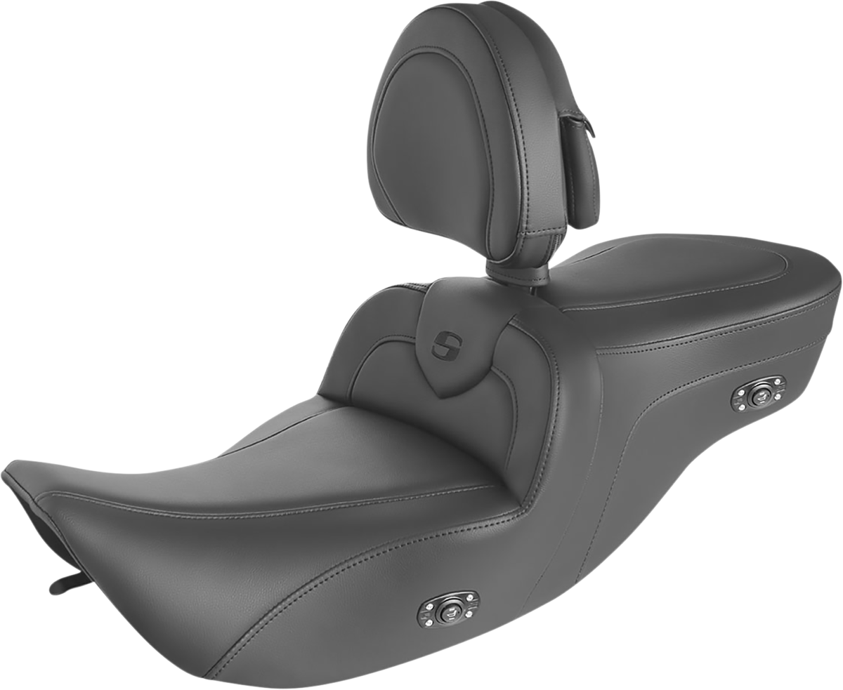 SADDLEMEN Heated RoadSofa™ Seat - With Backrest - Black W/Black Stitching - Touring '97-'07