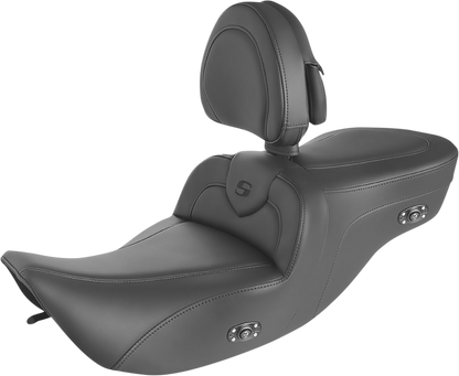 SADDLEMEN Heated RoadSofa™ Seat - With Backrest - Black W/Black Stitching - Touring '97-'07