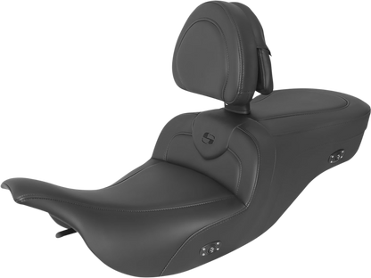SADDLEMEN Heated RoadSofa™ Seat - With Backrest - Black W/Black Stitching - Touring '97-'07