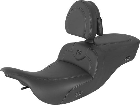 SADDLEMEN Heated RoadSofa™ Seat - With Backrest - Black W/Black Stitching - Touring '97-'07