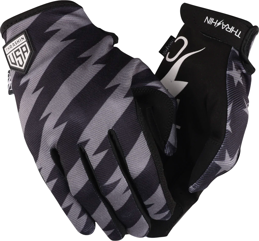 THRASHIN SUPPLY CO. Stars & Bolts Stealth Gloves - Black/Gray - XL