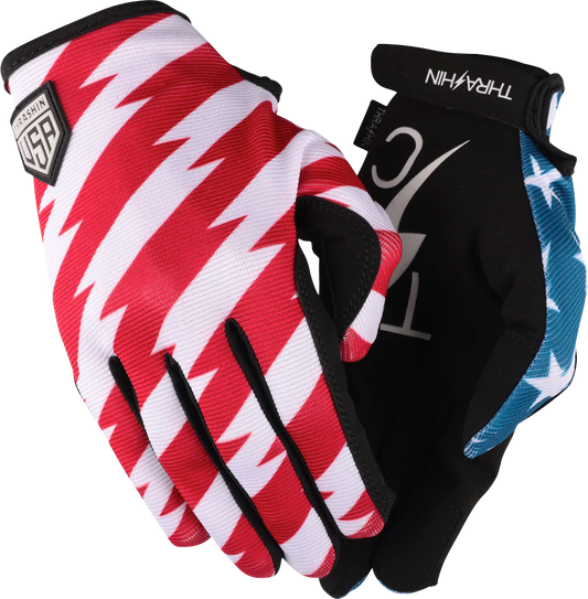 THRASHIN SUPPLY CO. Stars & Bolts Stealth Gloves - Red/Blue - Small