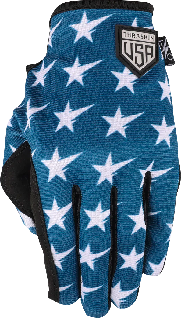 THRASHIN SUPPLY CO. Stars & Bolts Stealth Gloves - Red/Blue - Medium