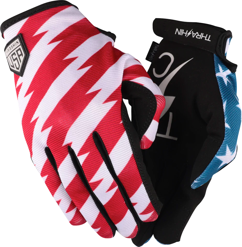 THRASHIN SUPPLY CO. Stars & Bolts Stealth Gloves - Red/Blue - 2XL