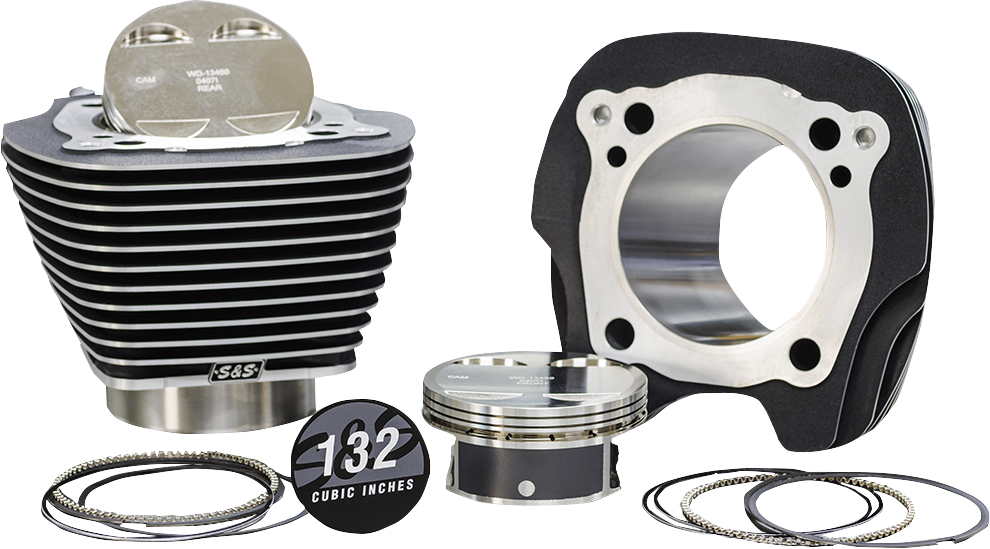 S&S CYCLE 132" Big-Bore Cylinder Kit - Black Granite/Highlighted Fins - M8