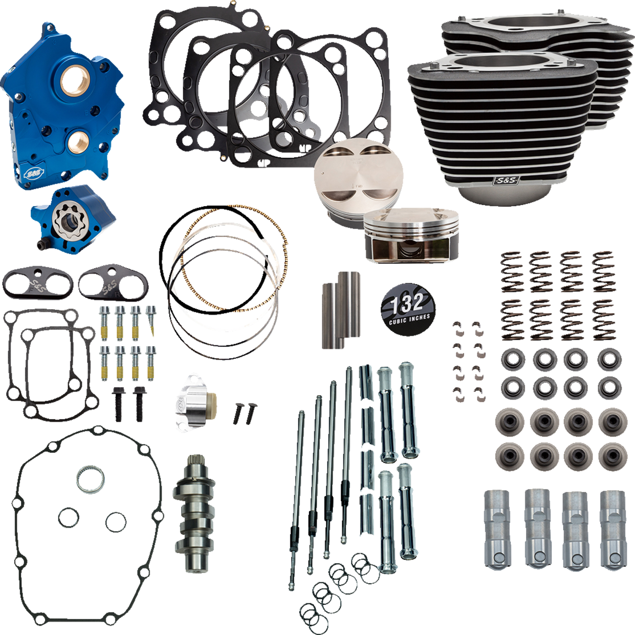 S&S CYCLE 132" Power Package Engine Performance Kit - Chain Drive - Water Cooled - Highlighted Fins - M8