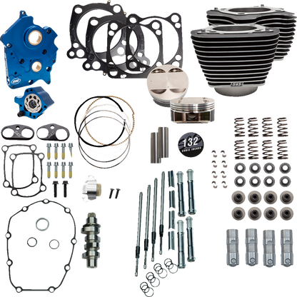 S&S CYCLE 132" Power Package Engine Performance Kit - Chain Drive - Water Cooled - Highlighted Fins - M8
