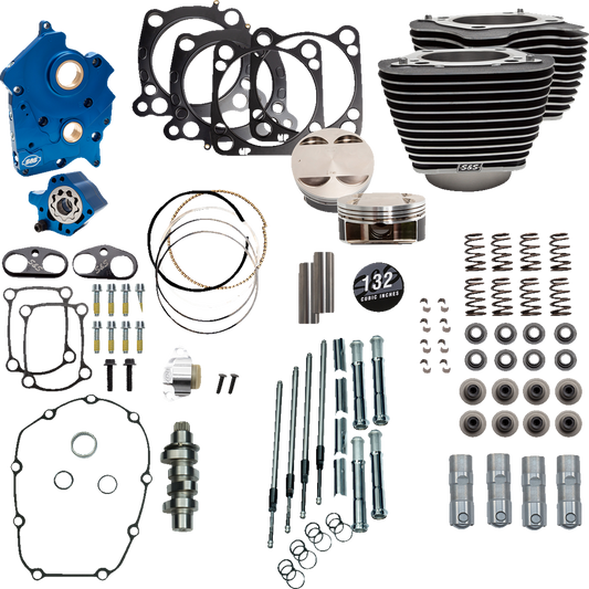 S&S CYCLE 132" Power Package Engine Performance Kit - Chain Drive - Water Cooled - Highlighted Fins - M8
