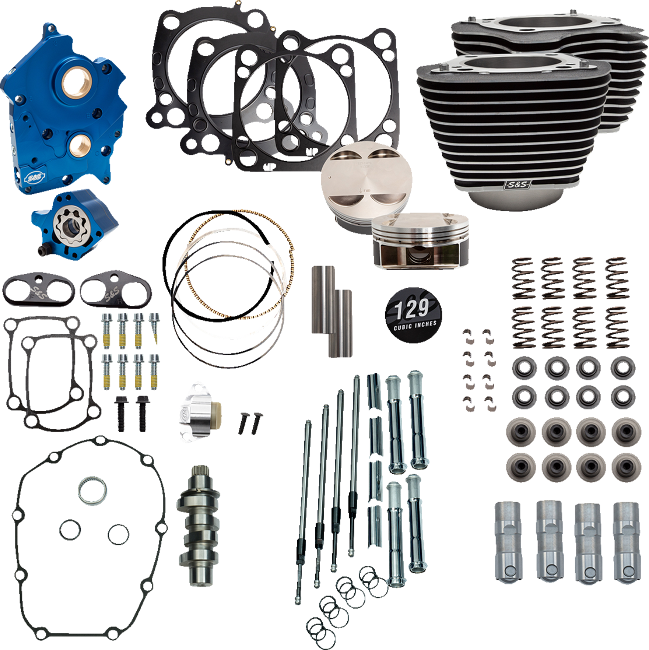 S&S CYCLE 129" Power Package Engine Performance Kit - Chain Drive - Oil Cooled - Highlighted Fins - M8