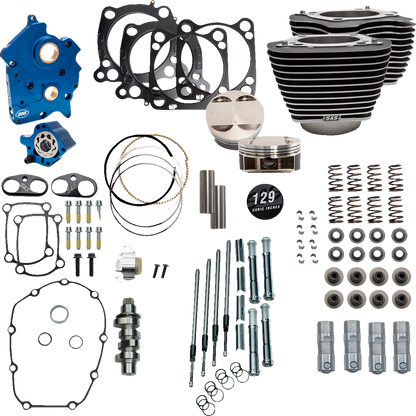 S&S CYCLE 129" Power Package Engine Performance Kit - Chain Drive - Oil Cooled - Highlighted Fins - M8