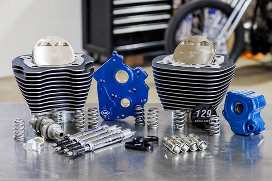 S&S CYCLE 129" Power Package Engine Performance Kit - Chain Drive - Oil Cooled - Highlighted Fins - M8