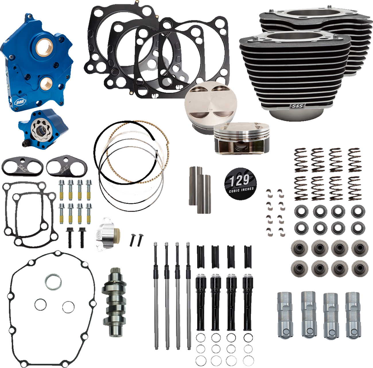 S&S CYCLE 129" Power Package Engine Performance Kit - Chain Drive - Oil Cooled - Highlighted Fins - M8