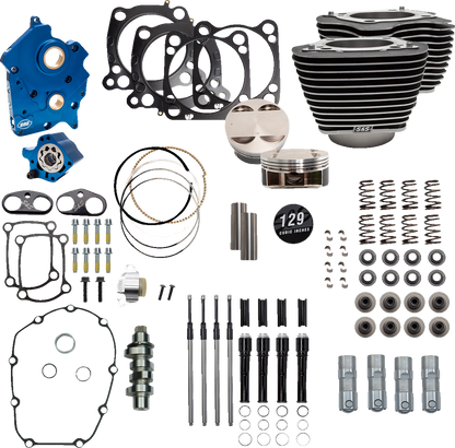 S&S CYCLE 129" Power Package Engine Performance Kit - Chain Drive - Oil Cooled - Highlighted Fins - M8