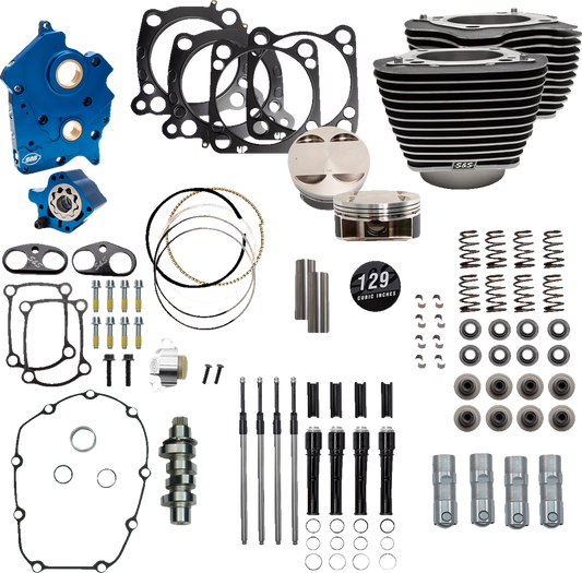S&S CYCLE 129" Power Package Engine Performance Kit - Chain Drive - Oil Cooled - Highlighted Fins - M8