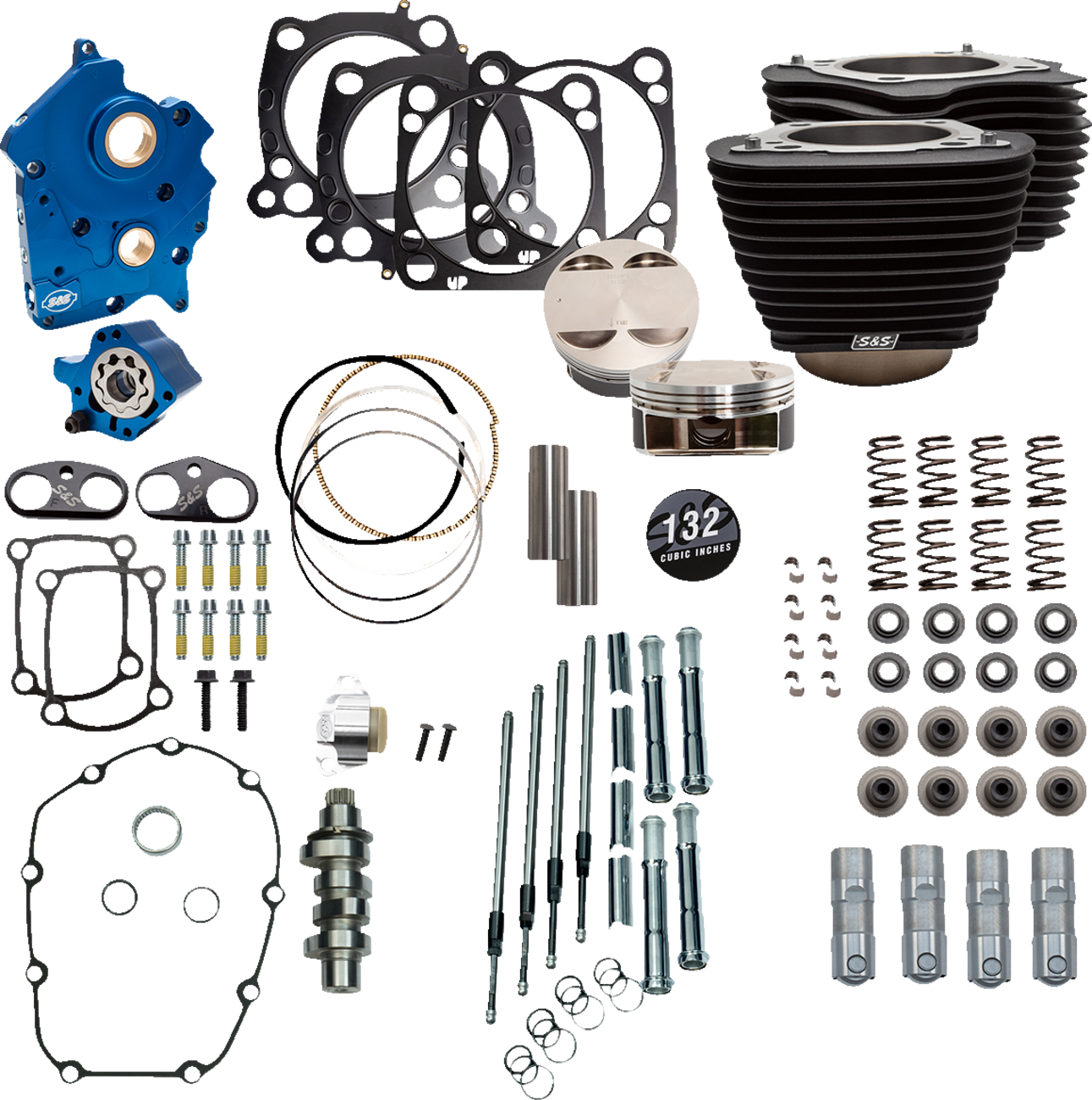 S&S CYCLE 132" Power Package Engine Performance Kit - Chain Drive - Oil Cooled - Non-Highlighted Fins - M8