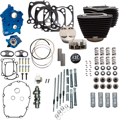 S&S CYCLE 132" Power Package Engine Performance Kit - Chain Drive - Oil Cooled - Non-Highlighted Fins - M8