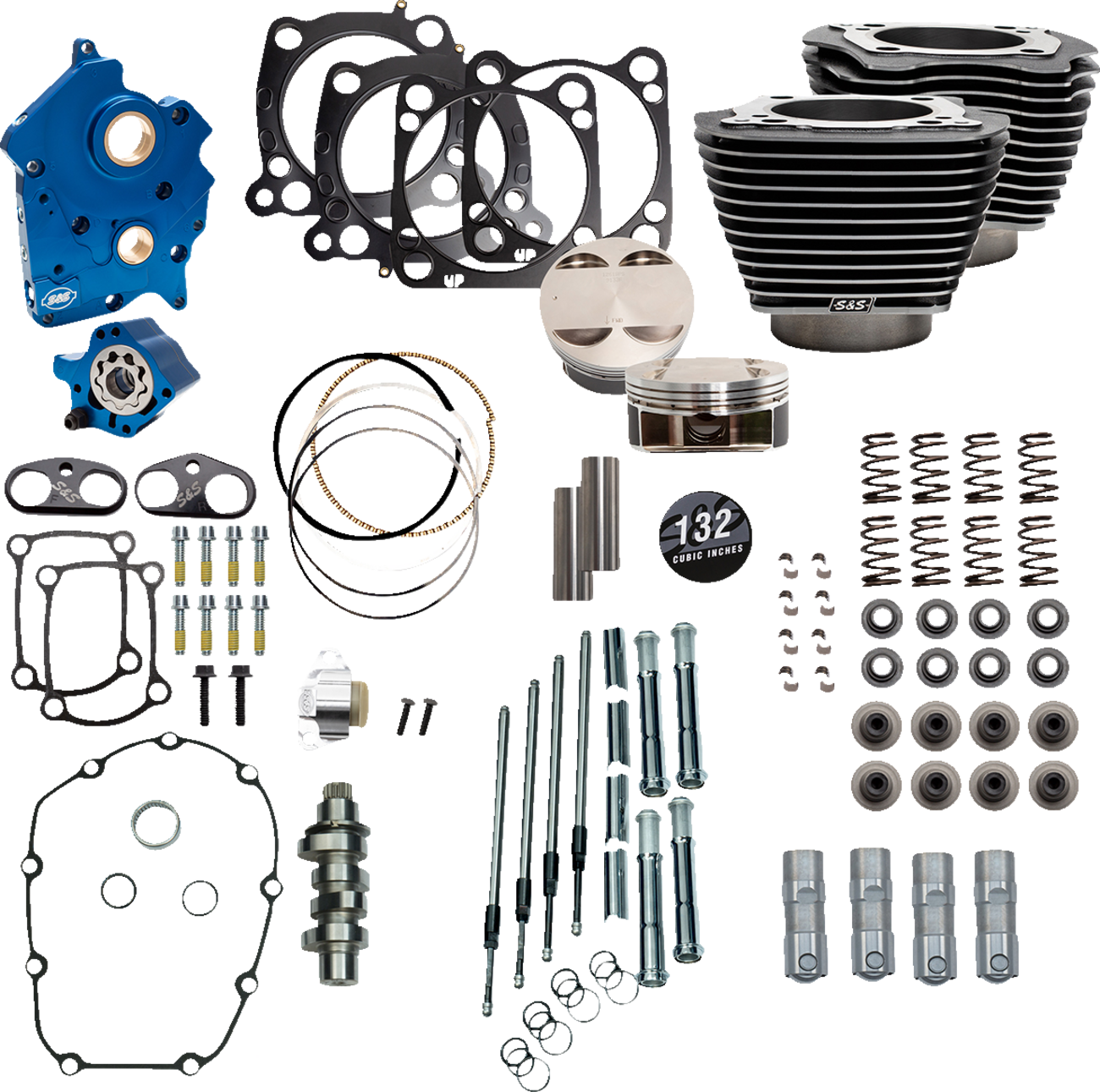 S&S CYCLE 132" Power Package Engine Performance Kit - Chain Drive - Water Cooled - Highlighted Fins - M8