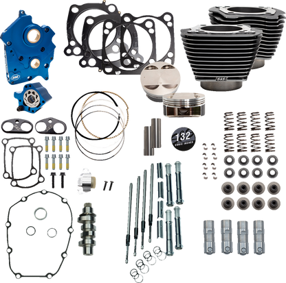 S&S CYCLE 132" Power Package Engine Performance Kit - Chain Drive - Water Cooled - Highlighted Fins - M8