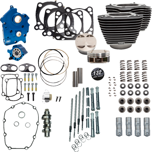 S&S CYCLE 132" Power Package Engine Performance Kit - Chain Drive - Oil Cooled - Highlighted Fins - M8