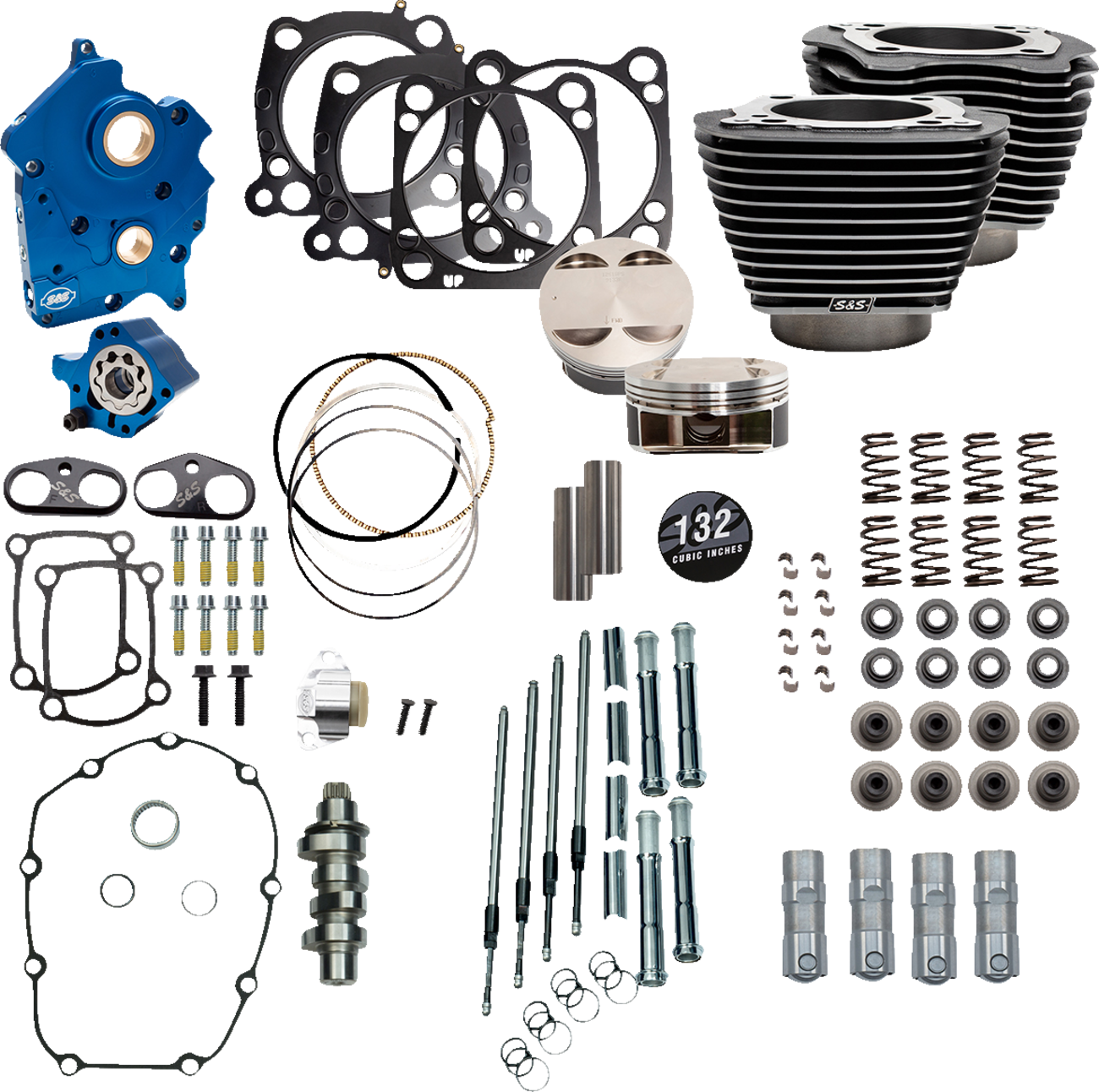 S&S CYCLE 132" Power Package Engine Performance Kit - Chain Drive - Oil Cooled - Highlighted Fins - M8