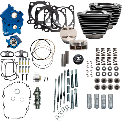 S&S CYCLE 132" Power Package Engine Performance Kit - Chain Drive - Oil Cooled - Highlighted Fins - M8
