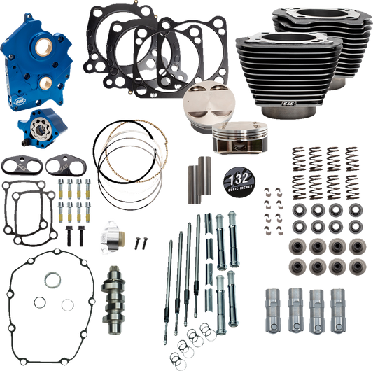 S&S CYCLE 132" Power Package Engine Performance Kit - Chain Drive - Oil Cooled - Highlighted Fins - M8