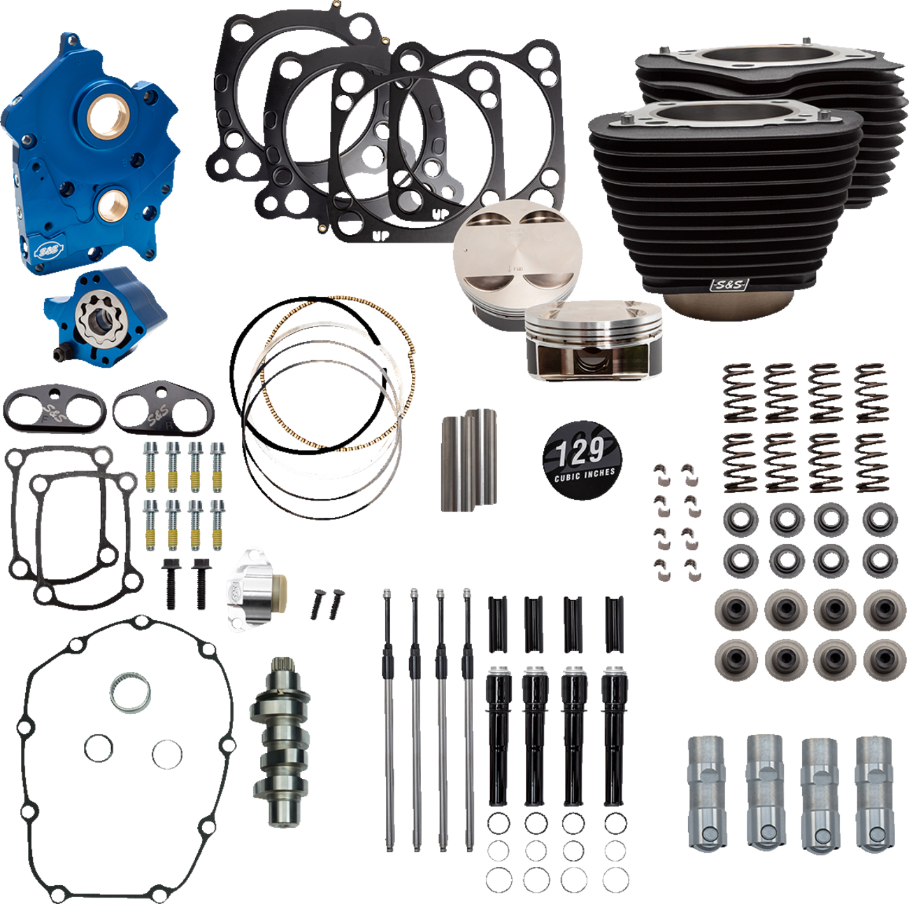 S&S CYCLE 129" Power Package Engine Performance Kit - Chain Drive - Oil Cooled - Non-Highlighted Fins - M8 310-1226